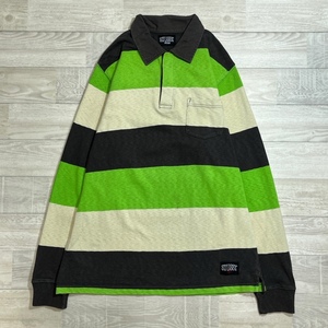 STUSSY/ステューシー/Stripe Rugger Shirt/ストライプラガーシャツ/長袖ポロシャツ/ボーダー/胸ポケット/グリーン系