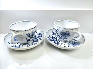 k【極美品 １円スタート】Meissen マイセン ブルーオニオン カップ&ソーサー ２客セット