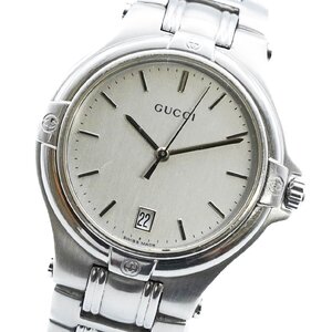 1円 稼働 GUCCI グッチ 9040M QZ クオーツ デイト 3針 シルバー文字盤 SS 腕時計 メンズ ラウンド ブランド 1128920241217