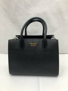 PRADA プラダ レザー ハンドバッグ ビブリオテーク ブラックxホワイト SS-127704