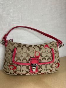 1円スタート COACH コーチ バッグ ハンドバッグ キャンバス シグネチャー ベージュ ブラウン レザー レディース ファッション 小物