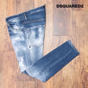 1円/DSQUARED2/42サイズ/美脚デニムパンツ S74LB1056 SKATER JEAN ストレッチ ダメージ 花柄パッチワーク 新品/青/ブルー/id128/