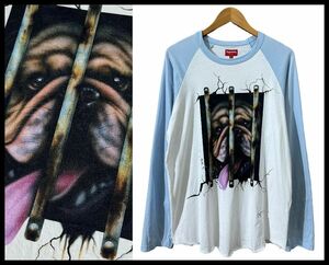 送無 G② Supreme シュプリーム 20ss Dog Raglan L/S Top ドッグ プリント ラグランスリーブ 長袖 Tシャツ カットソー 白 ライトブルー M