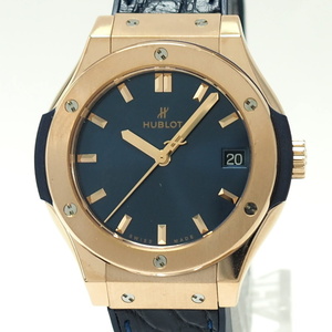 【中古】HUBLOT クラシックフュージョン クォーツ キングゴールド ラバーベルト ネイビー文字盤 581.OX.7180.LR