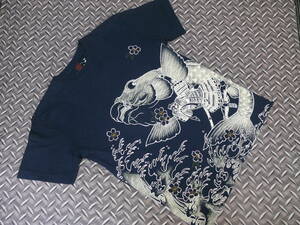 ♪CROPPED HEADS(クロップドヘッズ) 抱き鯉柄◆刺プリントTeeシャツ◆NAVY◆SIZE M 未使用新品