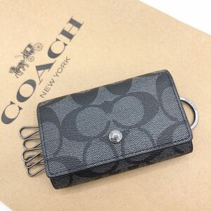 【COACH☆新品】5 リング キー ケース！シグネチャー！チャコール！メンズ！