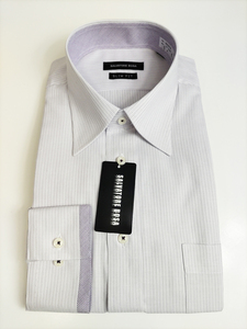 形態安定シャツ 43-84 スリムフィット パープルドビー デザインシャツ レギュラーカラー 長袖 新品 カッターシャツ 5BA001S-2