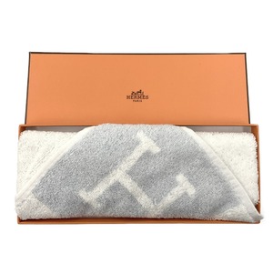 〇〇 HERMES エルメス Hロゴ アヴァロン ハンドタオル タオル 102192M ホワイト x ブルー 未使用に近い