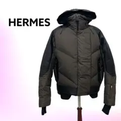 高級 HERMES エルメス レザー切替 フード付き ダウンジャケット