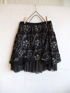 USED●リメイクハンドメイド全面刺繍に水玉チュールレースとケミカルレース付スカート