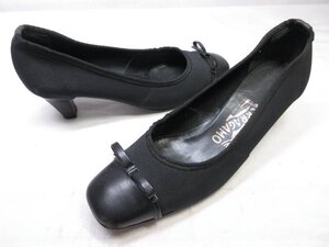 【サルヴァトーレフェラガモ Salvatore Ferragamo】 キャンバス×レザー パンプス (レディース) size5.5C ブラック □15LZ4644□