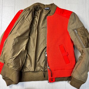 未使用並/L-XL相当★ディーゼル/DIESEL コンビ素材 ボンバージャケット MA-1 ブルゾン ケーブルニット 袖キルティング メンズ オレンジ