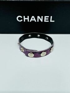 1円 CHANEL ブレスレット アクセサリー バングル オーストリッチ レザー シルバー パイソン