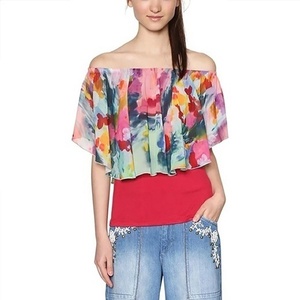 Desigual デシグアル Blus Allegra 18SWBW74 Tシャツ トップ 3 in 1 オフショルダー レッド系 多色使用 EU M サイズ 未使用 展示品 AB3911