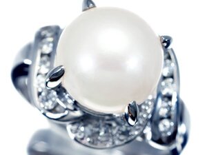 1円～【ジュエリー極】美しい艶と照り！良質アコヤ真珠9.4mm珠＆天然ダイヤモンド0.26ct 高級Pt900リング a1513orlm【送料無料】