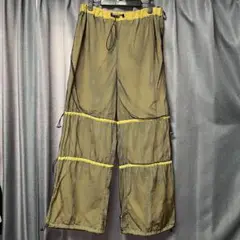 Mesh layered nylon wide yellow pants Y2K