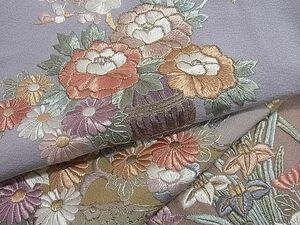 平和屋1■訪問着　総刺繍　スワトウ刺繍　花籠文　暈し染め　逸品　CAAB9549ut