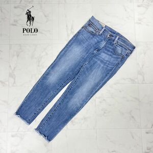 美品 POLO RALPH LAUREN ポロラルフローレン TOMPKINS SKINNY クロップドデニムパンツ カットオフ レディース インディゴ サイズ28*PC310