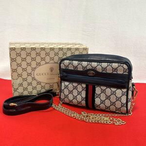 箱付き GUCCI グッチ シェリーライン GG ショルダーバッグ ネイビー