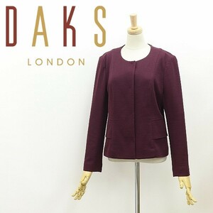 美品◆DAKS ダックス ウール ノーカラー ジャケット バーガンディ 38