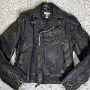 【希少品/L】ディーゼル DIESEL レザージャケット ダブル ライダースジャケット レザー 本革 ブラック 黒 メンズ バイカー ダブルジップ