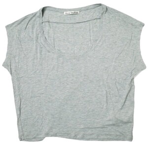 新品 Acne Studios アクネストゥディオズ ポルトガル製 Uネックレーヨンカットソー S グレー 半袖 Tシャツ トップス g14493