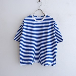 【美品】ナナミカ nanamica *COOLMAX St. Jersey Tee*WS綿混天竺ブルー×白ボーダーTシャツ半袖カットソー(25-2405-9)【72E42】