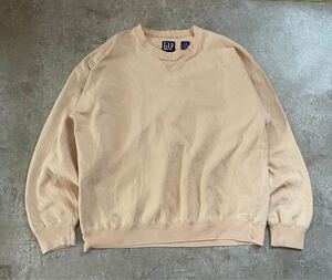 雰囲気◎クリーム色90s Oldgap オールド ギャップ 前V スウェット Mベージュ ビンテージ USA 古着 ゆるだぼ フェード ボックス型トレーナー