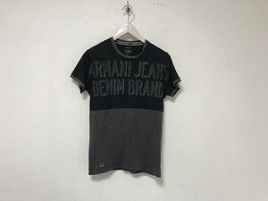 本物アルマーニジーンズARMANI JEANSコットンプリント半袖Tシャツメンズサーフアメカジミリタリービジネススーツ黒ブラックグレーXS