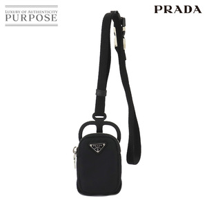 新品同様 プラダ PRADA スマホケース ポーチ ストラップ ナイロン ラバー ブラック 1ZT016 シルバー 金具 Smart Phone Case 90218499