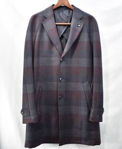 【SARTORIA LATORRE】イタリア製上質チェック柄ウールチェスターコート52 灰紫LIMITED EDITION 西武そごう