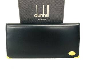 T06/019 Dunhill ダンヒル 二つ折り長財布 札入れ 小銭入れ カード収納 ブラック/ゴールド金具