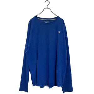 Champion 長袖 ロゴ Tシャツ 2XL ビッグサイズ ブルー チャンピオン ロンT ロングTシャツ 刺繍 古着卸 アメリカ仕入 a601-6440