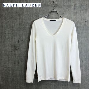 1O2765-F◆ RALPH LAULEN ラルフローレン 長袖Tシャツ カットソー Ｖネック トップス ◆ sizeL コットン ホワイト 古着 レディース