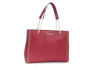 1円 ■美品■ MICHAEL KORS マイケルコース レザー スタッズ チェーン トート ショルダーバッグ 肩掛け レディース レッド系 BI8127