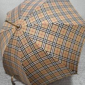 美品　BURBERRY オールドバーバリー　UV加工晴雨兼用長傘　一本傘　ノバチェック　キャメル　