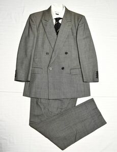 ★DAKS LONDON★ダックス★シックで上品な大人の落ち着いたグレー黒ピンチェック 秋冬物の長く付合える王道的のピークドラペルのWスーツABM