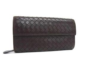 1円 BOTTEGA VENETA ボッテガヴェネタ イントレチャート レザー 二つ折り 長財布 ウォレット 札入れ 小銭入れ ダークブラウン系 FJ1592