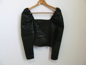 (57124)H＆M　エイチアンドエム　レディース　ジャガード　プルオーバー　ブラウス　カットソー　ブラック　EUR/XS　USED