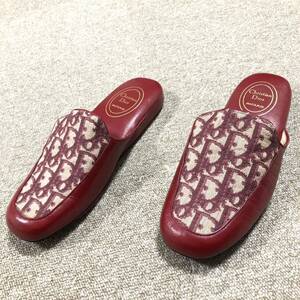 【ディオール】本物 Christian Dior 靴 23cm 赤 トロッター スリッパ 室内履き ルームシューズ オブリーク 女性用 レディース 日本製 36