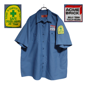 RED KAP 半袖ワークシャツ size 2XL オーバーサイズ ブルー ゆうパケットポスト可 胸 刺繍 ACME BRICK 古着 洗濯 プレス済 f32
