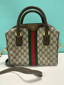 GUCCI グッチ 2way ショルダーバッグ ハンドバッグ GG柄 PVC レザー シェリーライン ブラウン