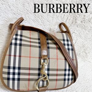 希少 BURBERRY ノバチェック ジャッキー ショルダーバッグ ハーフムーン バーバリー クロスボディ 斜め掛け 三日月 ロゴ シャドーホース