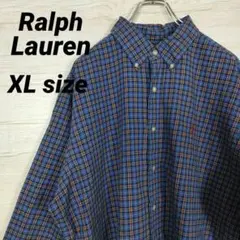 ラルフローレン BDシャツ 長袖 タータンチェック 刺繍ポニーロゴ 美品 XL