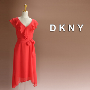 半額セール★新品 DKNY 6/11号 ダナキャラン 赤 シフォン Aライン ワンピース パーティドレス 結婚式 二次会 フォーマル 発表会 華35FF2904