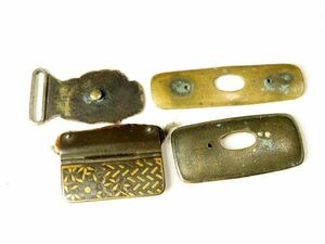 【6518】堤物（江戸～明治）オリジナル　銅製　象嵌入り　裏金具　4枚（初品・買取品）