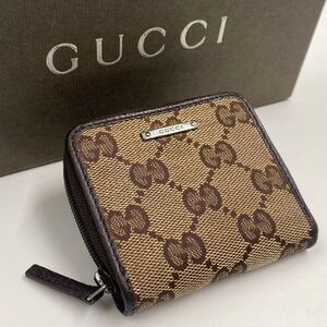 1824 【ほぼ極美品】グッチ　GUCCI コインケース　GG キャンバス　GG柄　レザー財布　