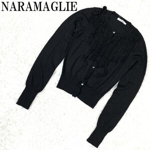 NARAMAGLIE ナラマリエ ニットカーディガン 長袖ニット 長袖カーディガン ギャザーフリル 黒 レーヨン ウールブラック Ⅰ B8038