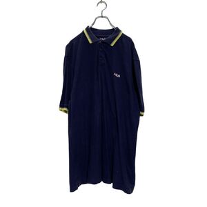 FILA 半袖 無地 ポロシャツ 2XL ネイビー フィラ 鹿子 ワンポイントロゴ 古着卸 アメリカ仕入 a606-6147