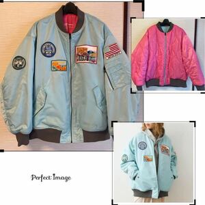 rodeo crowns ロデオクラウンズ　リバーシブルブルゾン　PATCHES MA-1 ビッグシルエット　水色　ライトブルー　ピンク